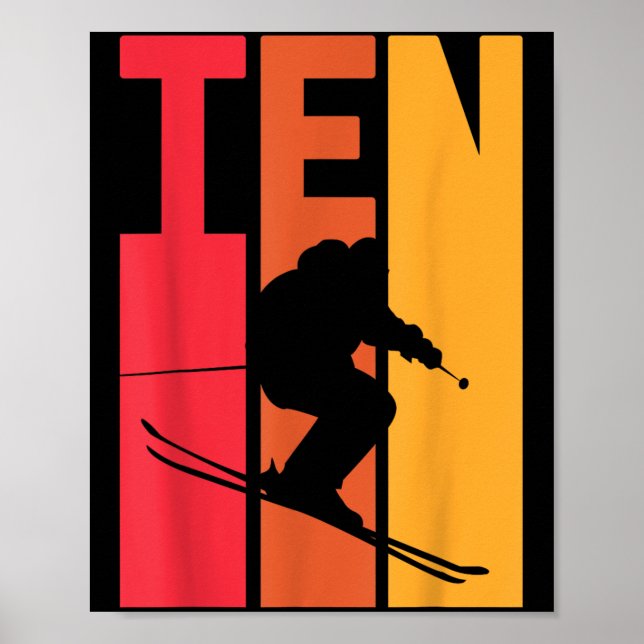 10:e födelsedag Retro Ski Älskare Skier 10 år O Poster (Framsidan)