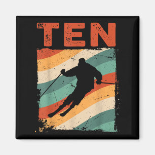 10:e födelsedag: Retro Ski Skiing 10-åriga pojkar Magnet