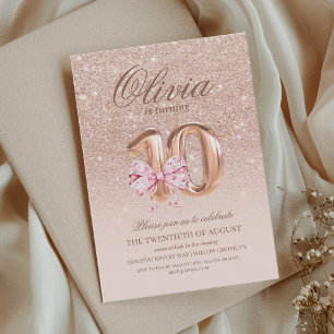 10:e födelsedag Ro Rosa Guld Bow Födelsedagsfest Inbjudningar