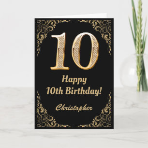 10:e födelsedag Svarta och Guld Glitter Ram Kort