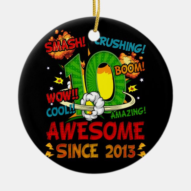 10:e födelsedag Tecknad Stil Fantastisk sedan 2013 Julgransprydnad Keramik (Framsidan)
