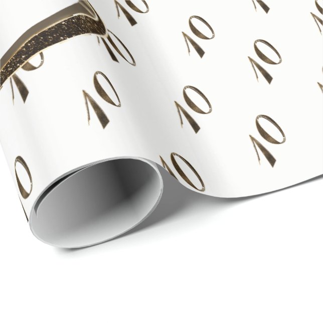 10:e födelsedag Tin Bröllop-årsdagen Elegant Guld Presentpapper (Rullad Hörn)