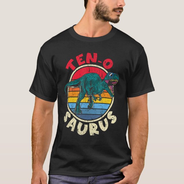 10:e födelsedag tio O Saurus Tyrannosaurus Rex Fam T Shirt (Framsida)