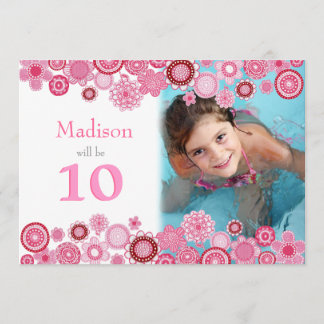 10:e födelsedagarinbjudan till Rosa Party Photo Ca Inbjudningar