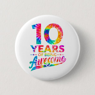 10:e födelsedagen 10 år Gammalt TIE Dye Fantasti Knapp