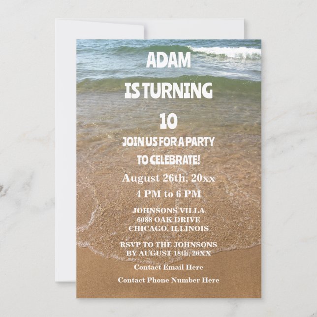 10:e födelsedagen 10:e Ocean Sandy Beach Party-Anp Inbjudningar (Framsida)