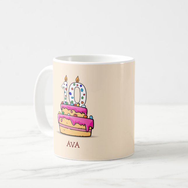 10:e födelsedagen, 10 på Sweet Rosa Cake Kaffemugg (Framsida vänster)