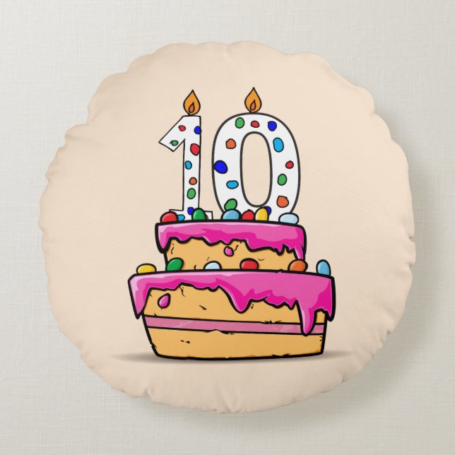 10:e födelsedagen, 10 på Sweet Rosa Cake Rund Kudde (Framsidan)