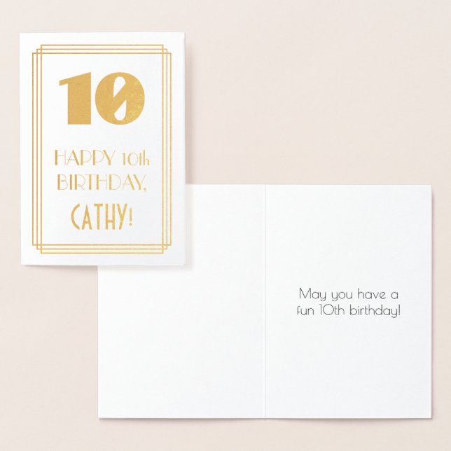 10:e födelsedagen: Art Deco Inspired Titta "10" oc Folierat Kort (Display)