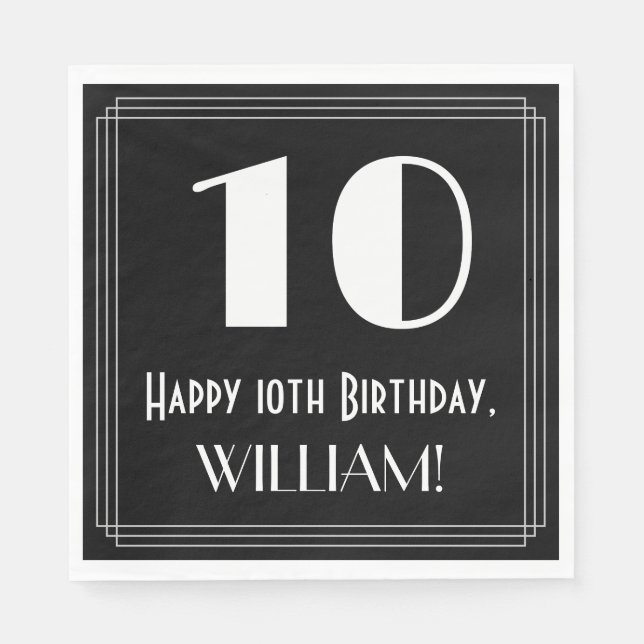 10:e födelsedagen ~ Art Deco Inspired Titta "10",  Pappersservett (Framsidan)