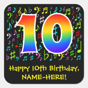 10:e födelsedagen: Colorful Music Symbols, Rainbow Fyrkantigt Klistermärke