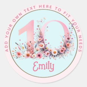 10:e födelsedagen Fairy Blommigt Rosa Princess Fai Runt Klistermärke