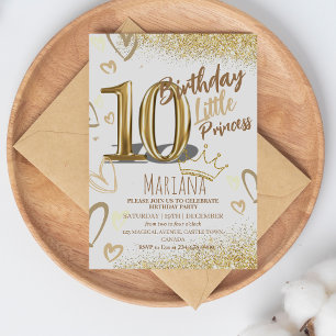 10:e födelsedagen guld glitter Glamous Party Inbjudningar