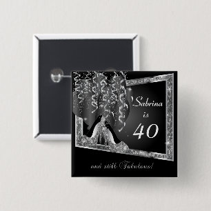 10:e födelsedagen i Svarta & Silver Glitter Knapp