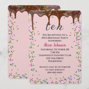 10:e födelsedagen med chokladfärgning och sprinkle inbjudningar