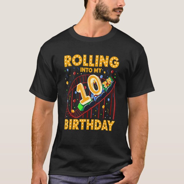 10:e födelsedagen Rollercoaster Amusement Park Boy T Shirt (Framsida)