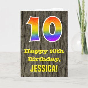10:e födelsedagen: Rustic Faux Wood look, Rainbow Kort