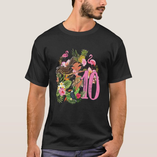 10:e födelsedagen Tiki Party Sommaren Hula Hawaiia T Shirt (Framsida)