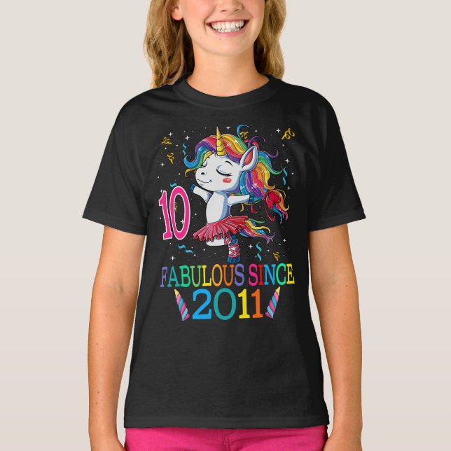 10:e födelsedagen Unicorn Fabulous sedan 2011 T Shirt (Framsida)