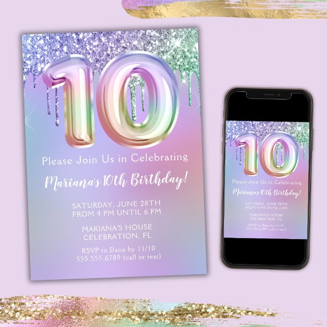 10:e Födelsedagsfest inbjudan Lila Glitter (Skapare uppladdad)