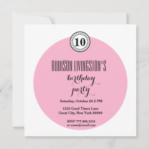 10:e Födelsedagsfesten Modern Rosa Black Bubble V0 Inbjudningar