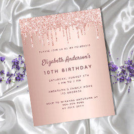 10:e födelsedagsfesten ro guld glitter rosa vykort