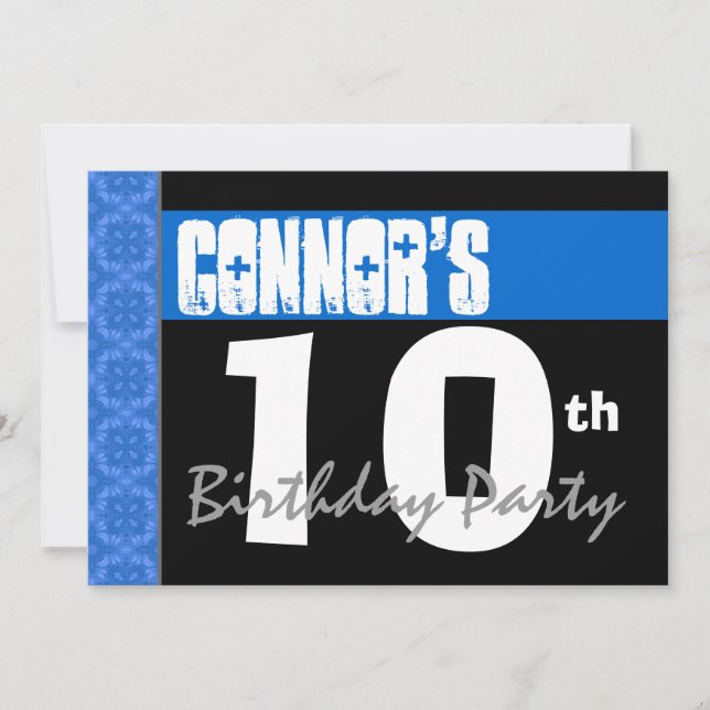 10:e Födelsedagsfestens moderna, blå stjärnor V01A Inbjudningar (Framsida)