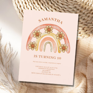 10:e födelsedagsinbjudan till Retro Boho Rainbow Vykort