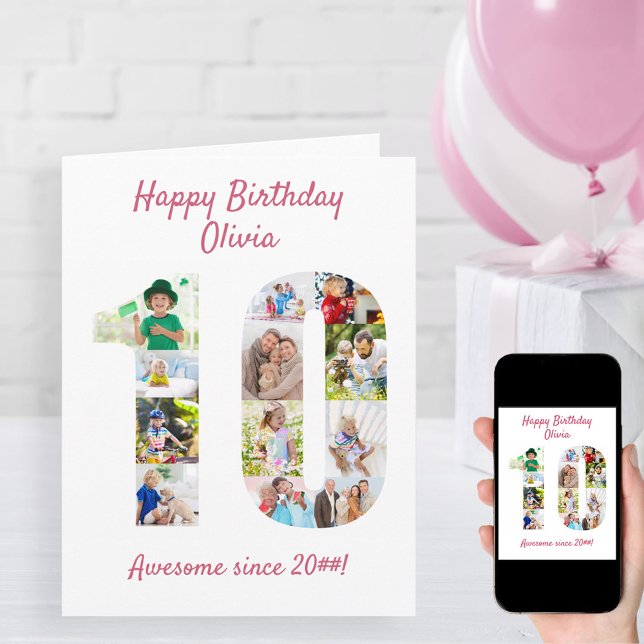 10:e födelsedagsnumret 10 Fotokollage Kort (Skapare uppladdad)