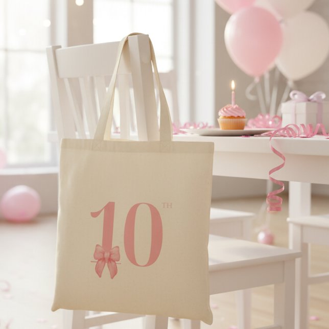 10:e födelsedagstidningen Girl Rosa Bow Tote Bag Tygkasse (Skapare uppladdad)