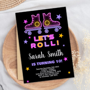 10:e inbjudan till Neon Rosa Lila Skating Birthda