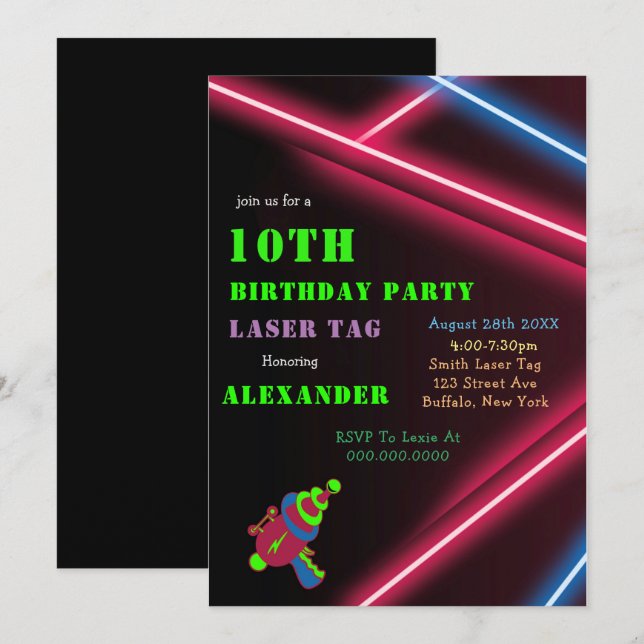 10:e inbjudan till nyfödda Laser Märkre Party (Fram/baksida)
