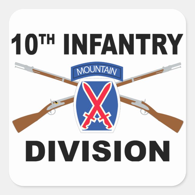 10:e infanteridivisionen - berget - korsade gevär fyrkantigt klistermärke (Framsida)