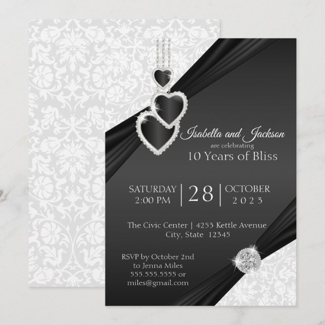 10:e Onyx-jubileumsdesign Inbjudningar (Fram/baksida)