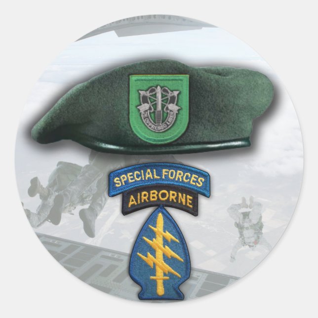 10:e Speciella styrkor Grönt Berets veteraner flas Runt Klistermärke (Framsida)