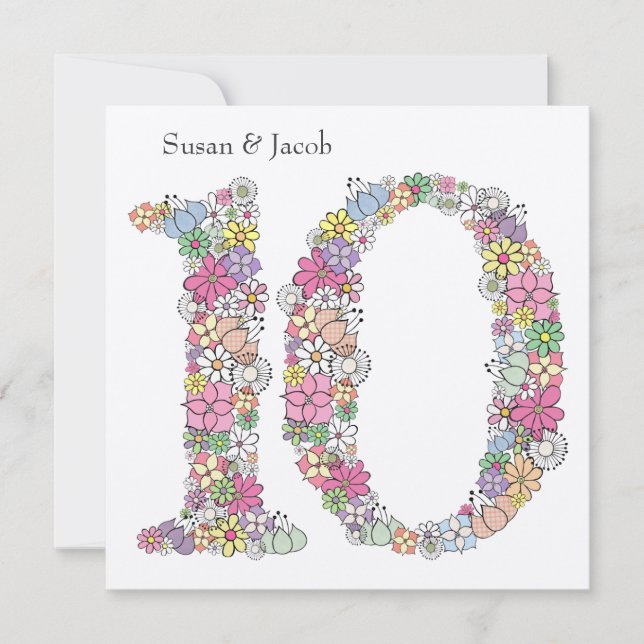 10:e Tioårsdag Bröllopsdag Anpassad Inbjudan (Framsida)