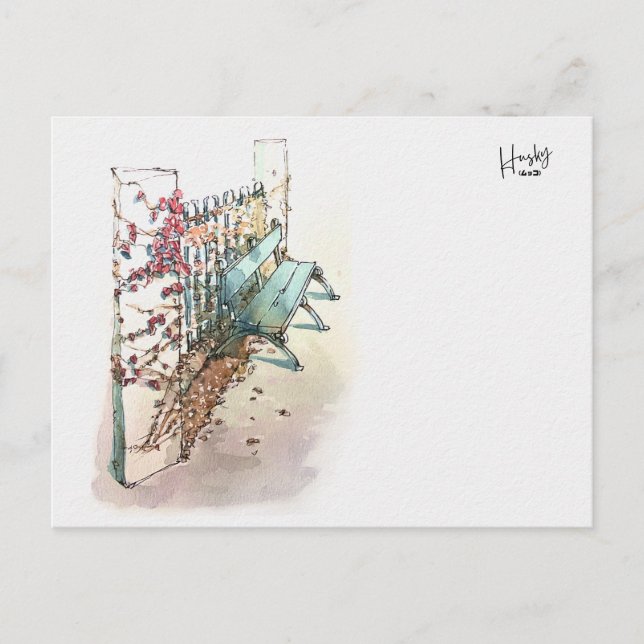 10 : En bänk med vivel Vykort (Framsida)