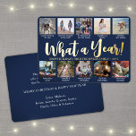 10 Foto Collage & Captions Navy Blue Vilket år!<br><div class="desc">Vilket år att minnas! Skicka snyggt glatt hälsning och 10 av bilderna med ett anpassningsbar 5 x 7-fotokollage marint blått och guld-foliekort. Texten i den här mallen är enkel att anpassa för att inkludera alla formuleringar som God jul, Glad helg, Säsonhälsningar, nya years Cheers osv. (IMAGE PLACEMENT TIP: Ett enkelt...</div>