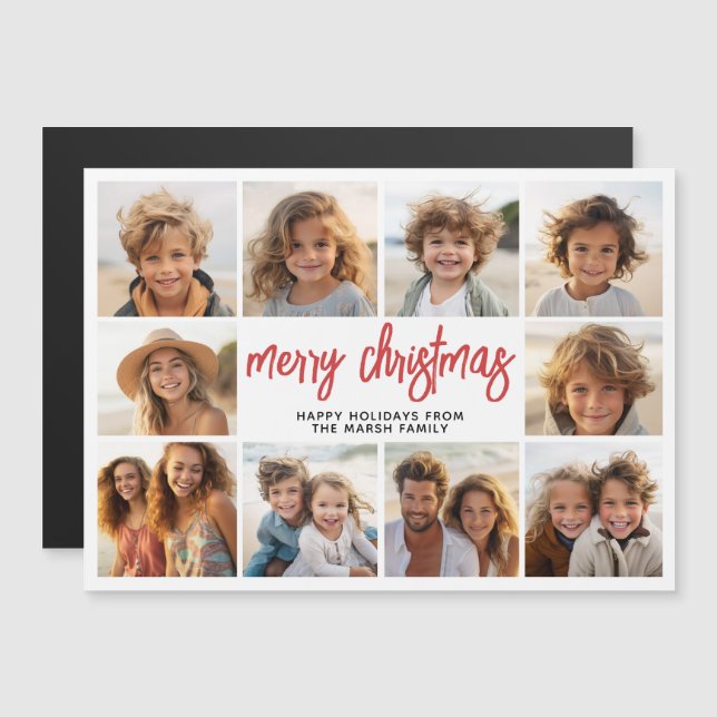 10 Foto Collage - Modern Merry Christmas Magnet (Fram/baksida)