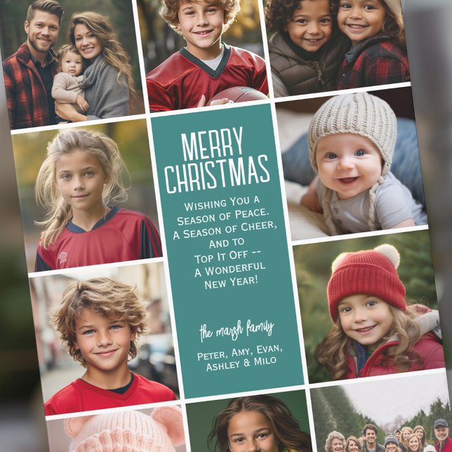 10 Foto Gräns - God jul Retro Line Art Julkort (10 Photo Online Christmas Card - Print and Download Options - Modern, Minimal Design - retro stripe)