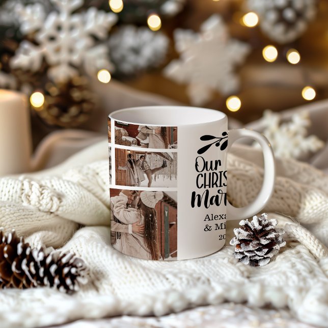 10 Foto Minimalistiska Vår Första Jul Som Gifta Två-Tonad Mugg (Skapare uppladdad)