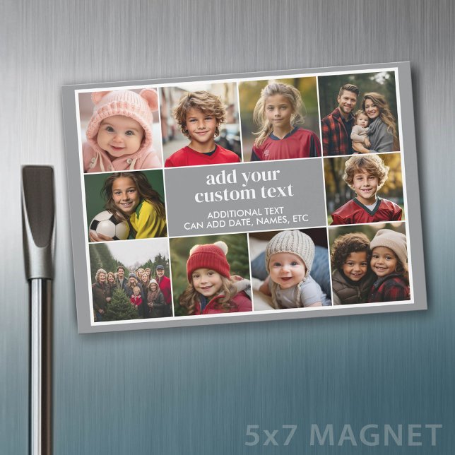 10 Foto Ram med text i mitten - grå Magnet (Photo Magnet - 5x7)