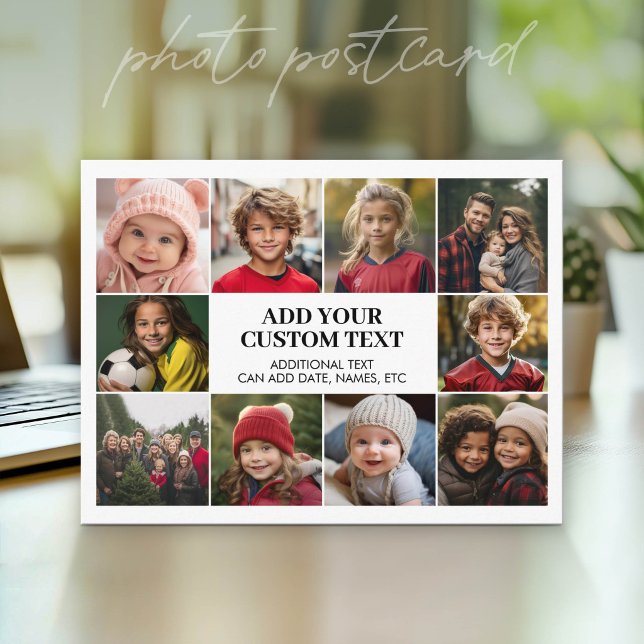 10 Foto Ram med text i mitten - vit svart Vykort (Photo Postcard - Customize with your favorite photos)
