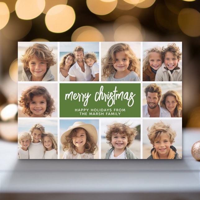 10 Fotokollage - God jul Retro Rand Julkort (Modern Holiday Greeting Card with a Family Photo)