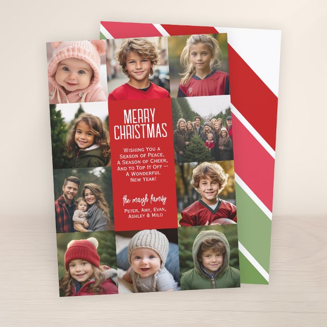 10 Fotokollage Gräns - Hämta Retro Rand Julkort (10 Photo Online Christmas Card - Print and Download Options - Modern, Minimal Design - retro stripe)