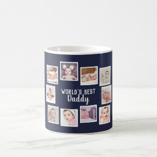 10 Fotokollage med Personlig Text Blue Kaffemugg