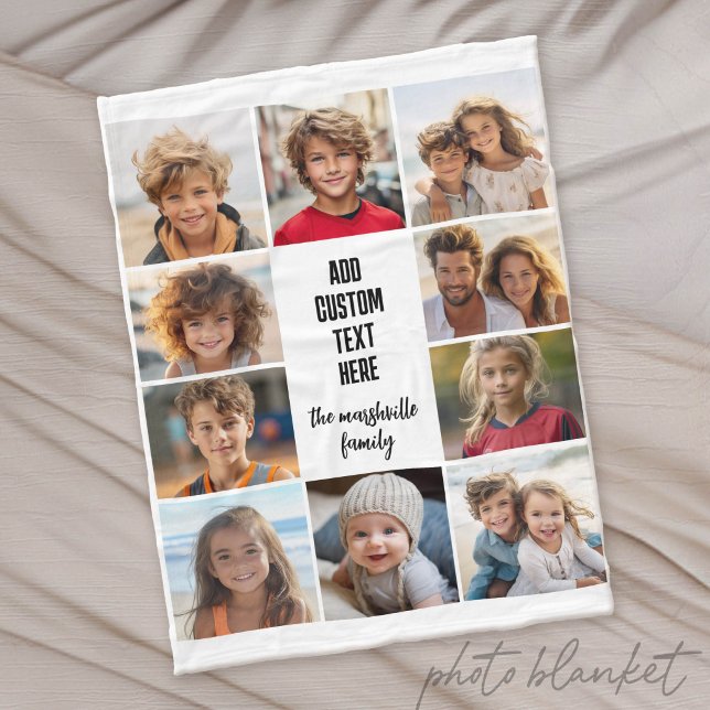 10 Fotokollage Ram - Centrerade Textblock Fleecefilt (Custom Photo Blanket - Makes a Great Gift)