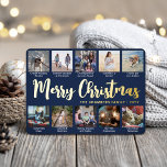 10 Fotomarin blå God jul Modern Collage<br><div class="desc">Skicka snyggt glatt hälsning och 10 av bildernas favoriter med ett anpassningsbar fotokollage marint blått och guld-foliekort. All text på den här mallen är enkel att anpassa för att inkludera alla formuleringar, t.ex. God jul, Glad helg, Säsonhälsningar, nyårschyrer osv. (IMAGE PLACEMENT TIP: Ett enkelt sätt att centrera ett foto exakt...</div>