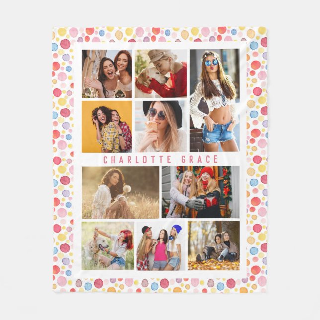 10 Fotomodern Snyggt Vattenfärg Polka dots Namn Fleecefilt (Framsidan)