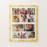 10 Fotomodern Snyggt Watercolor Löv Namn Pussel<br><div class="desc">10 Photo Modern Snyggt Watercolor Löv Namn Jigszawa Puzzle har tio av dina favoriter bilder för att du snabbt och enkelt ska kunna lägga till din egen fotokollage. Anpassa med ditt namn och omgiven av en enkel mönster av vattenfärgen höst löv. Gör en perfekt till jul, födelsedagar, Mors dag, systrar,...</div>